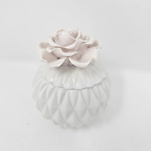 Spring Bloom White Pink Rose Ceramic Round Small Candle with Lid - Picture 2 of 6